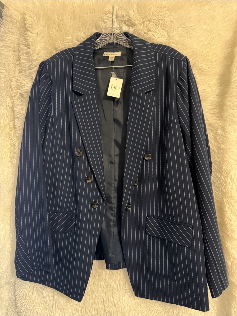 Cato Navy Pinstripe Double-Breasted Sport Coat